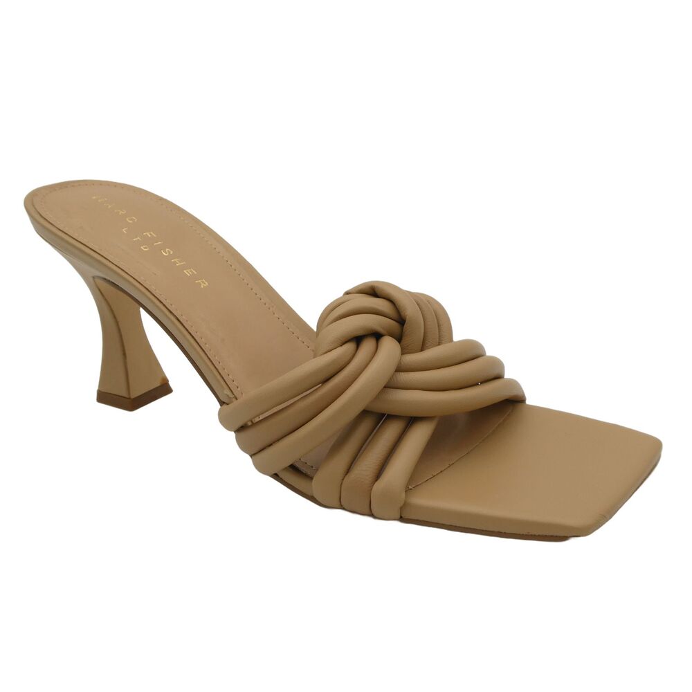 Marc Fisher LTD Dru Women's 10 Leather Knot Slide Sandals Nude Square Toe NWOB